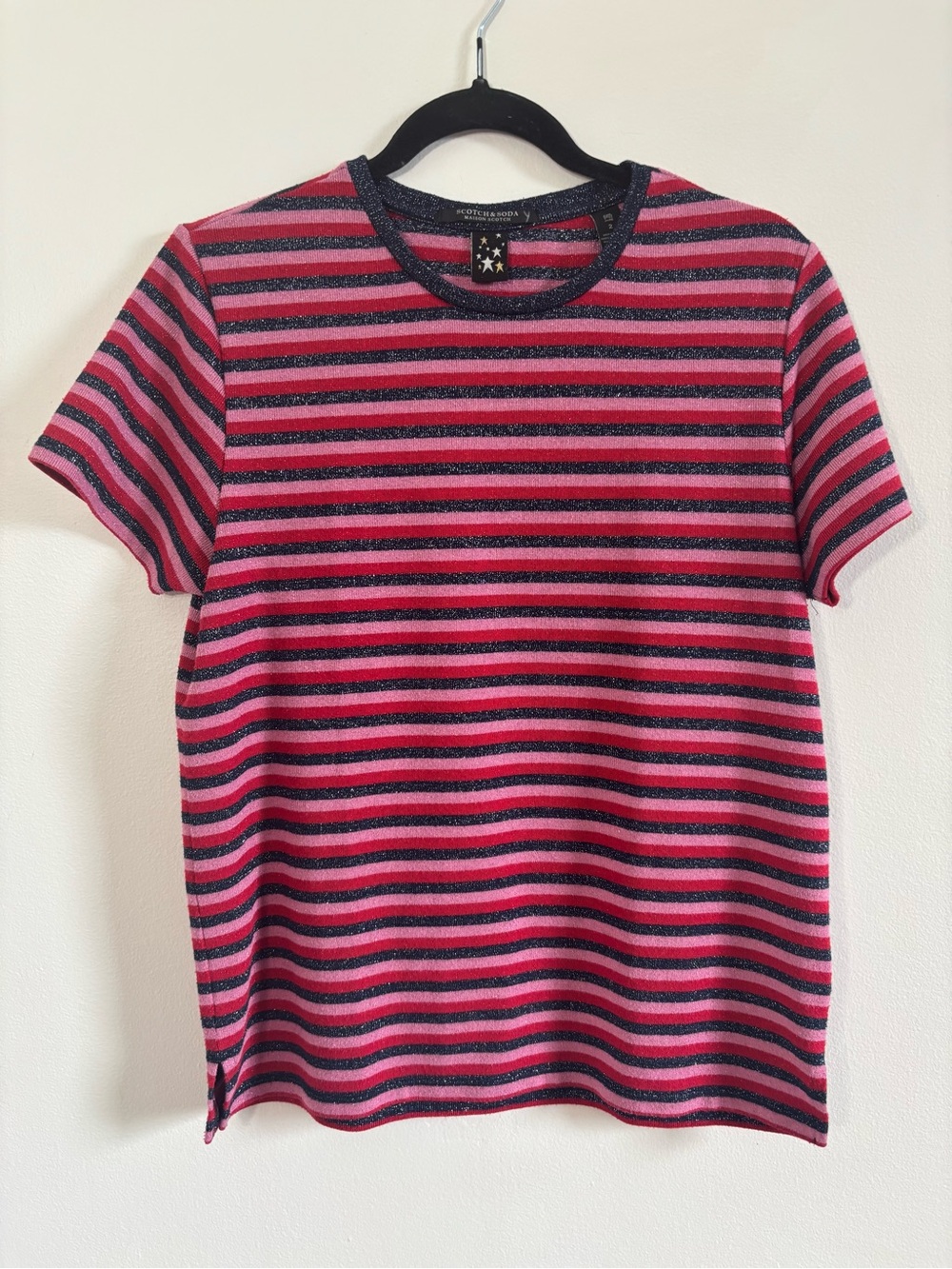 Scotch & Soda Pink Red and Black Striped Short-Sleeve Tee